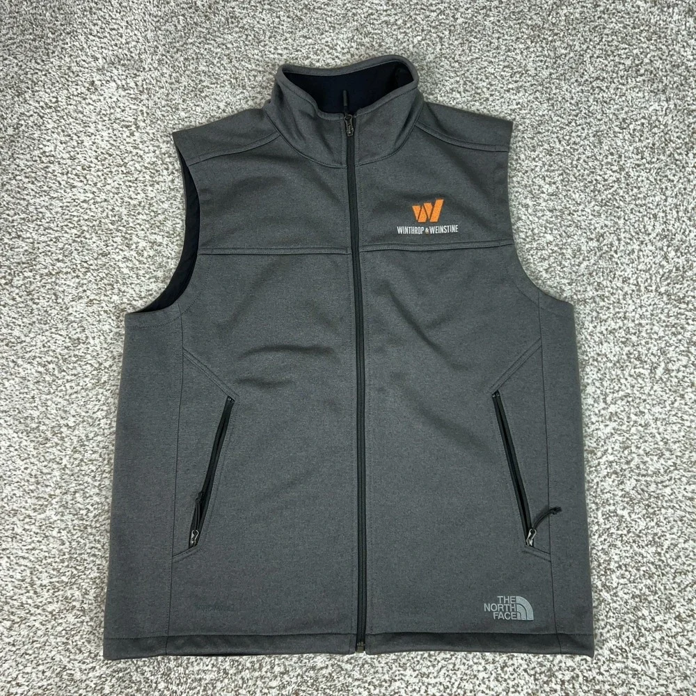The North Face Vest Mens Large Gray‎ Softshell Full Zip Logo Windbreaker Hiking